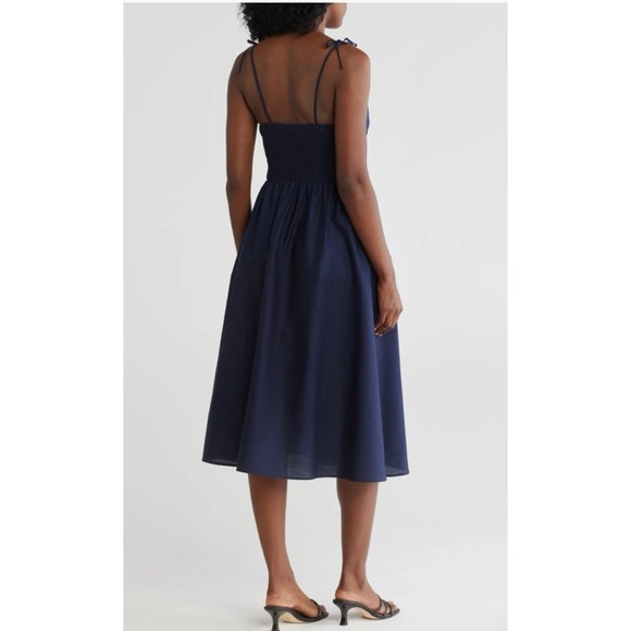 NWT Steve Madden Tie Strap Poplin Midi Dress Marine Navy Blue - Size Medium - Picture 2 of 10